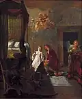 Knupfer's scene from the Book of Tobit where Tobias and Sarah pray while the Angel Raphaël drives away the demon.