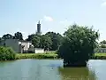 The clock tower and the monastery's lake
