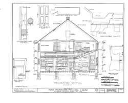 A black-and-white technical drawing of a cross section of the meeting house
