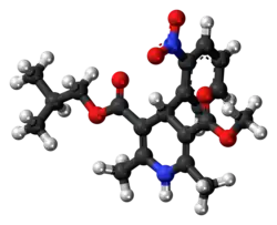 Ball-and-stick model of the nisoldipine molecule