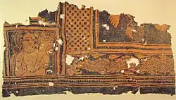Fragment of dyed textile from Niya (Tarim Basin), China, 3rd to early 4th century