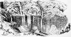 Nohkalikai Falls depicted in a painting around 1854