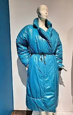 Blue sleeping bag coat on display at the Goldstein Museum in Saint Paul, Minnesota.