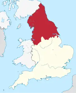 The three Northern England statistical regions combined shown within England. Other definitions of the North vary and have changed over time.