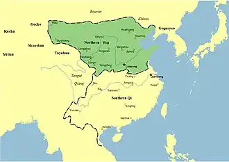 Northern Wei territory. They were bordered to the south by Liu Song from 439 to 479, Southern Qi from 479 to 502, and by Liang from 502.