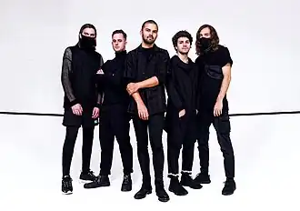 Northlane in 2019. From left to right: Jon Deiley, Josh Smith, Marcus Bridge, Brendon Padjasek, Nic Pettersen
