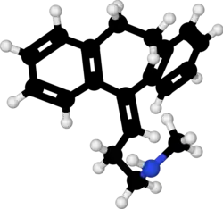 Ball-and-stick model of the nortriptyline molecule