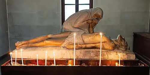 Pieta sculpture of Christ and the Virgin Mary by Georges Serraz (1883-1964) in la chapelle des Défunts
