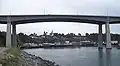 The Noyo Bridge carries Highway 1 above Noyo Harbor in Fort Bragg, California
