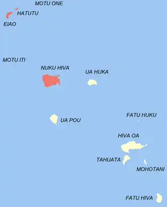 Location of the commune (in red) within the Marquesas Islands