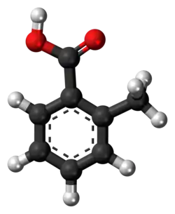 Ball-and-stick model of the l-toluic acid molecule