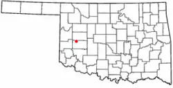 Location of Foss shown in Oklahoma