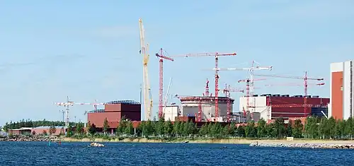 Image 33Olkiluoto 3 under construction in 2009. It was the first EPR, a modernized PWR design, to start construction. (from Nuclear power)