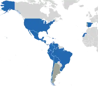 A coloured map of the countries of Ibero-America