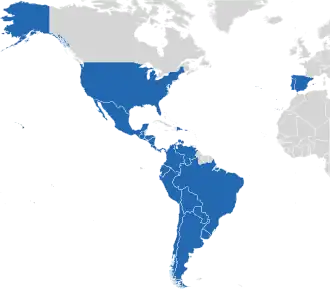 A coloured map of the countries of Ibero-America