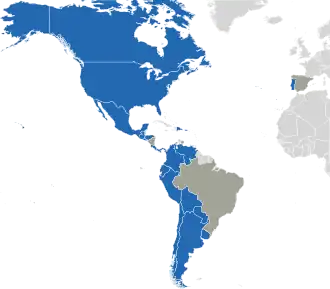 A coloured map of the countries of Ibero-America