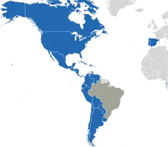 A coloured map of the countries of Ibero-America