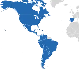 A coloured map of the countries of Ibero-America