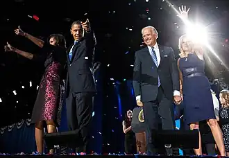 The Obamas and Bidens celebrate their re-election victory.