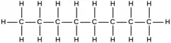 Skeletal formula of octane with all implicit carbons shown, and all explicit hydrogens added