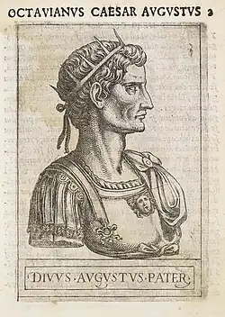 Depiction in print of Augustus wearing a radiant crown
