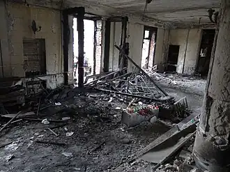 Burnt out wreckage of the interior of a building