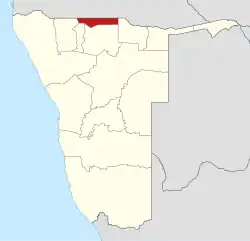 Location of the Ohangwena Region (red) in Namibia