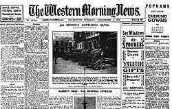 Western Morning News front page, December 3, 1918