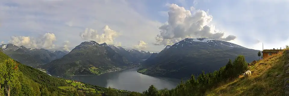 Panoramic view of mountains surrounding Olden