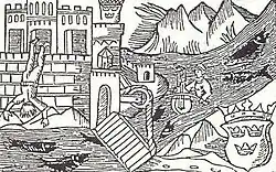 Swedish coat of arms on Olofsborg castle (1555)