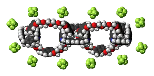 Ball-and-stick models of the component ions of olympiadane