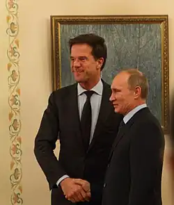 Prime Minister Mark Rutte and Prime Minister of Russia Vladimir Putin in the White House on 20 October 2011.