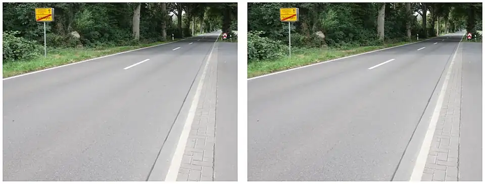 Both photos are exactly identical, although the streets appear to intersect.