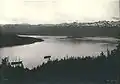 Orca Harbor (the east end of Orca Inlet) from the mountain above the village of Orca, about 3 miles (4.8&nbsp;km) northeast of present-day Cordova, E.S. Curtis, June 1899
