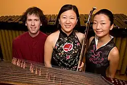 Left to right - Jonathan Bernard (percussion), Lan Tung (erhu), and Bei Bei He (zheng)