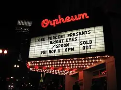 The former steel-letter marquee at Omaha's Orpheum Theater was replaced by a digital marquee in 2013