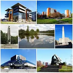JSW Innowacje office building, fragment of Osiedle Paderewskiego, Monument of Mining Effort on Graniczna Street, fragment of the Valley of Three Ponds, Church of the Assumption of Mary, the Silesian Library building on Council of Europe Square, Polish Soldier Monument