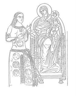 Ostoja Rajaković with the Mother of God with Christ in the Church of the Theotokos Peribleptos, in Ohrid.