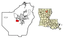Location of Bawcomville in Ouachita Parish, Louisiana.