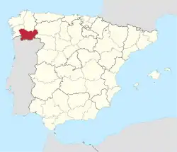 Map of Spain with the province of Ourense highlighted