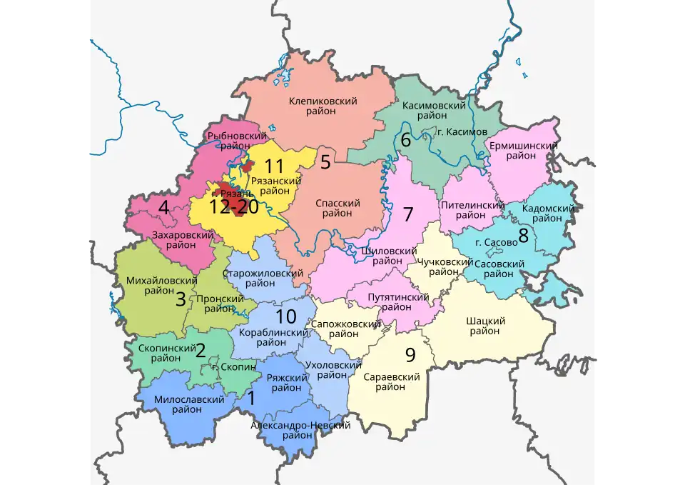 Map of Ryazan Oblast Duma constituencies