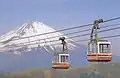 Hakone Ropeway before the refurbishment, with Mount Fuji in background