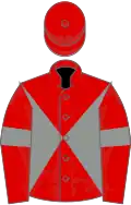 Red and grey diabolo, red sleeves, grey armlets, red cap