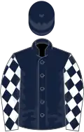 Dark blue, white sleeves, dark blue diamonds and cap