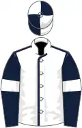 White, dark blue seams, dark blue sleeves, white armlets, white and dark blue quartered cap