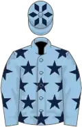 Light blue, dark blue stars, light blue cap, dark blue diamonds