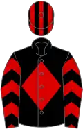 Black, red diamond and chevrons on sleeves, striped cap