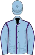 Light blue, purple seams, light blue cap