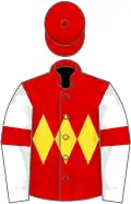Red, yellow triple diamond, white sleeves, red armlets