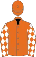 Orange, white diamonds on sleeves